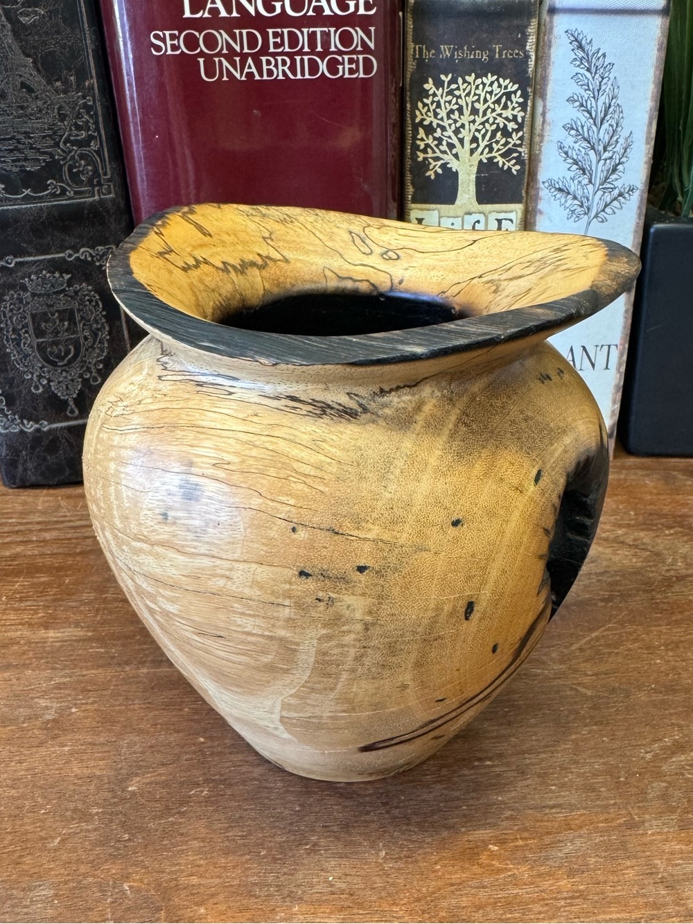 Hand-Turned Spalted Tamarind Wood Hollow Form Vase Signed and dated 5"x5"